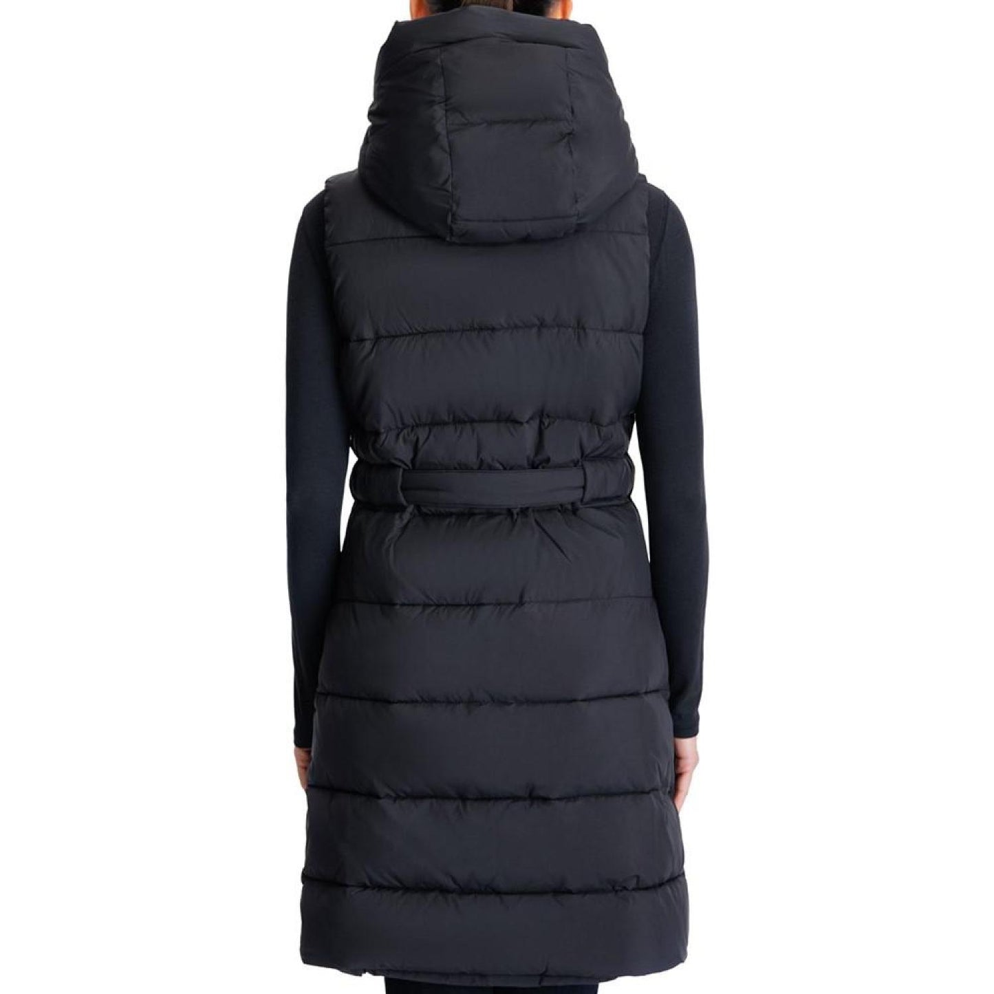 Women's Long Hooded Belted Puffer Vest, Created for Macy's