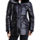 Belted Faux Fur Collar Quilted Coat Jacket In Black