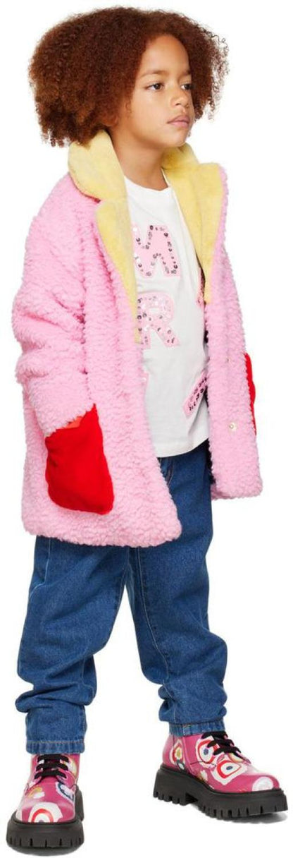 Kids Pink Embroidered Faux-Shearling Jacket