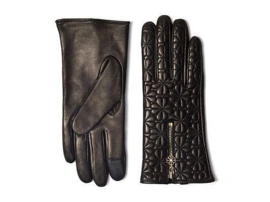 Spade Quilted Flower Zipped Gloves