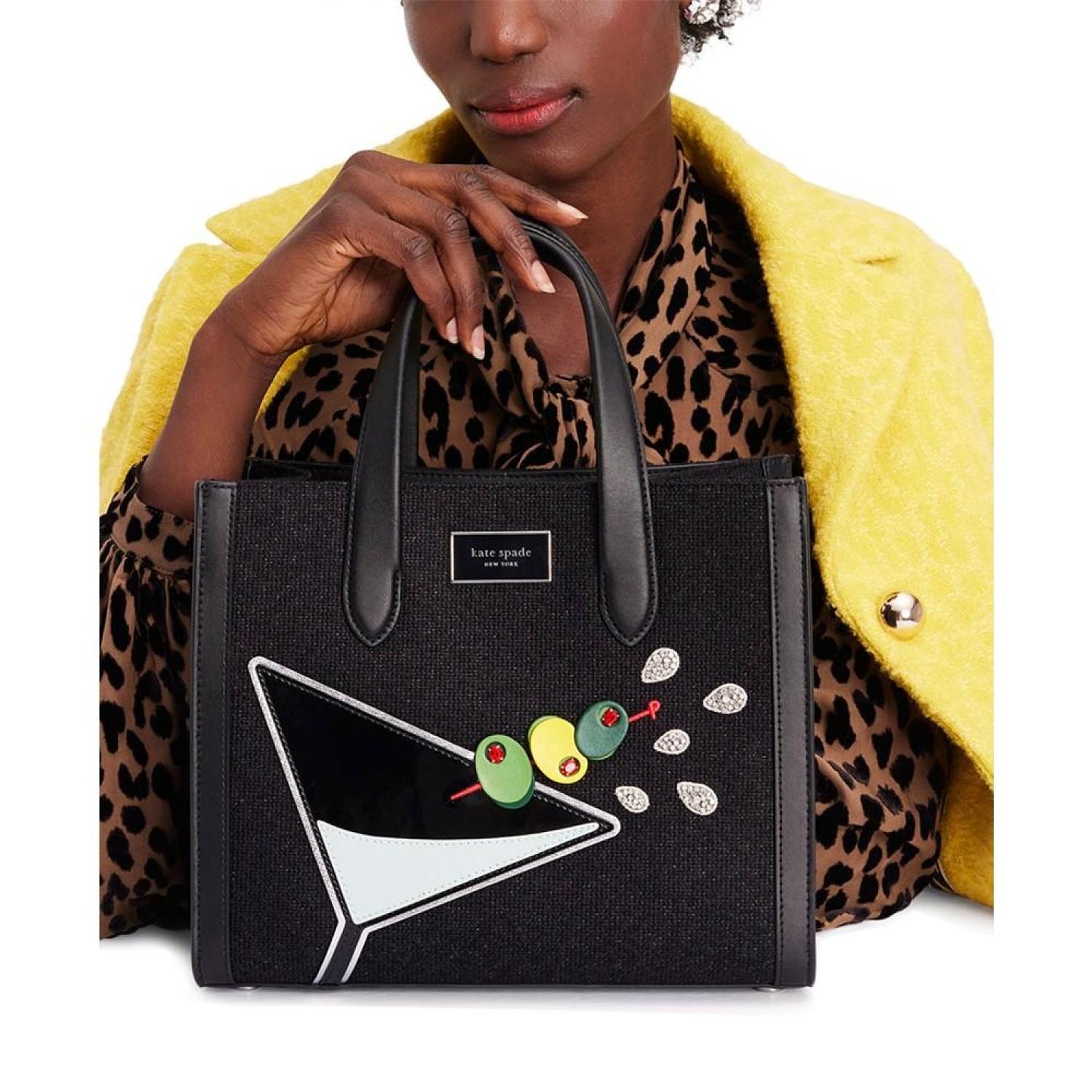 Manhattan Martini Embellished Fabric Small Tote