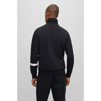 Cotton-blend zip-neck sweatshirt with logo stripe