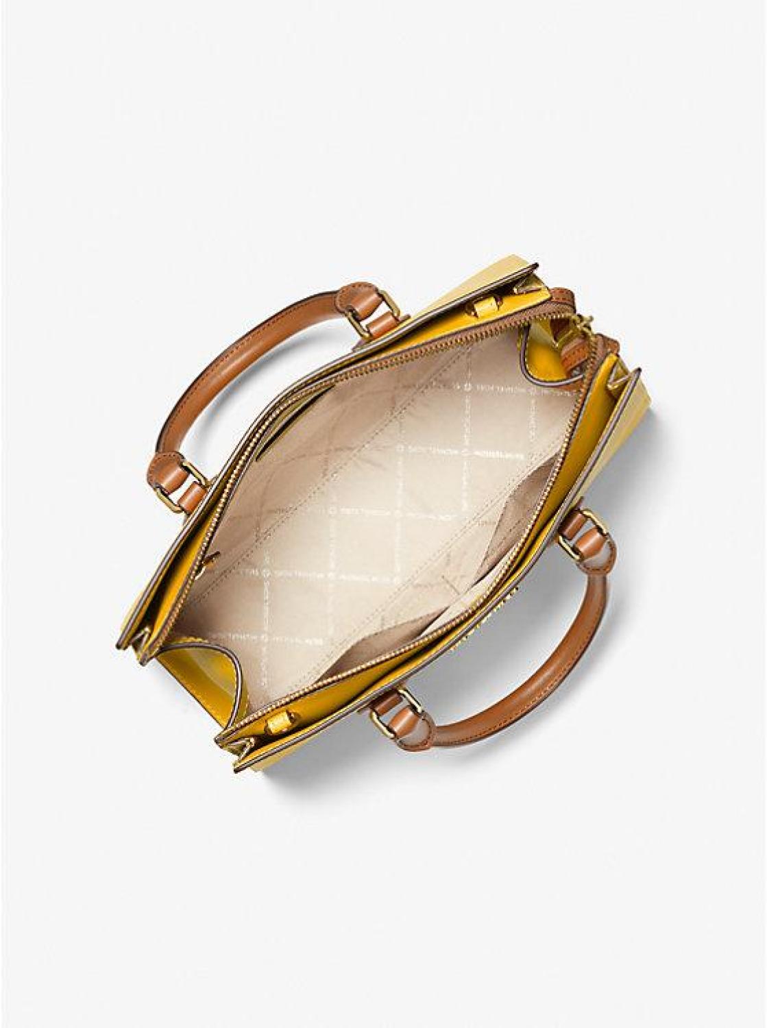 Sheila Medium Two-Tone Faux Saffiano Leather Satchel