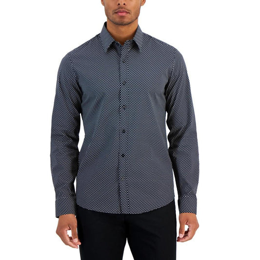 Men's Slim-Fit Stretch Polka Dot-Print Button-Down Shirt