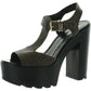 Womens Faux Leather Block Heel Platform Sandals