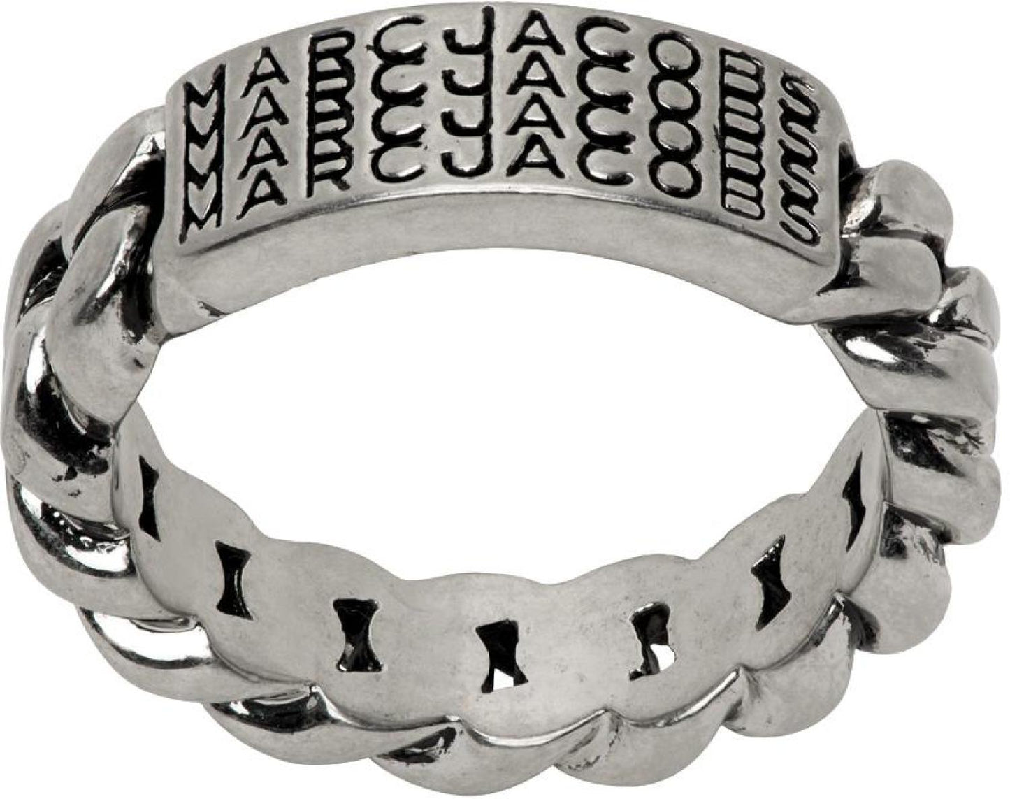 Silver 'The Barcode Monogram Chain' Ring