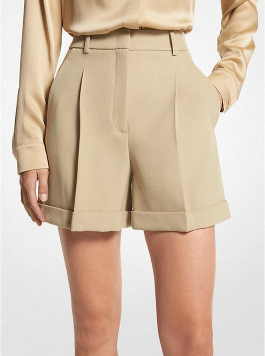 Wool Gabardine Pleated Cuff Shorts