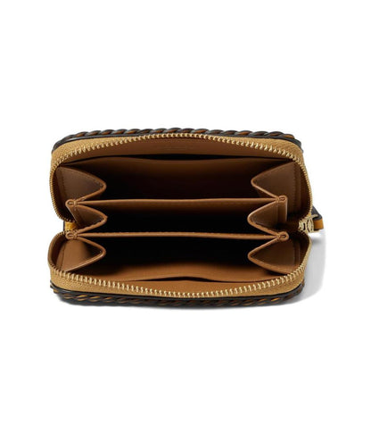 Braided Leather Trim Small Zip Around Card Case