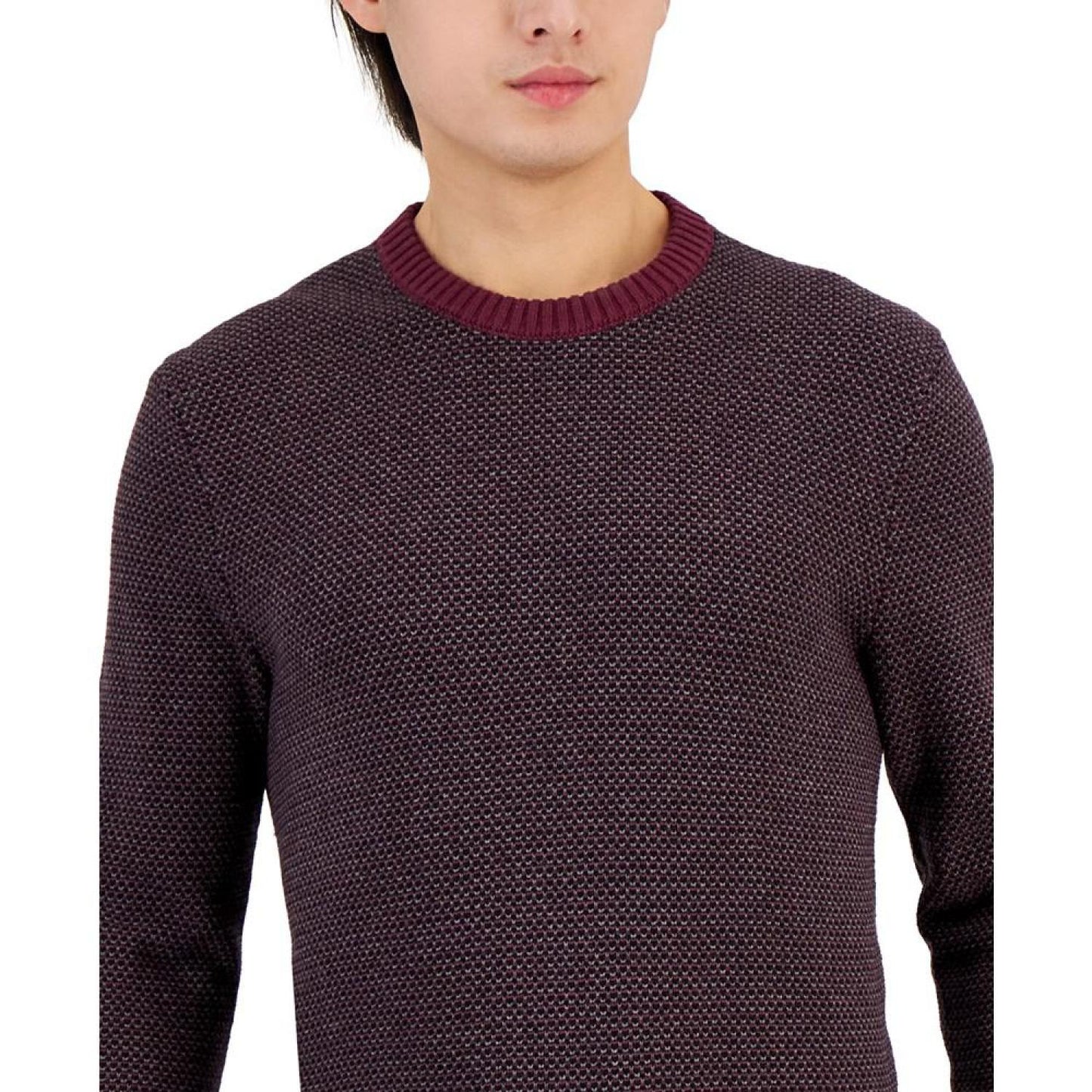 Men's Slim Fit Long-Sleeve Novelty Stitch Crewneck Sweater