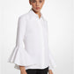 Organic Stretch Cotton Poplin Ruffle-Sleeve Blouse