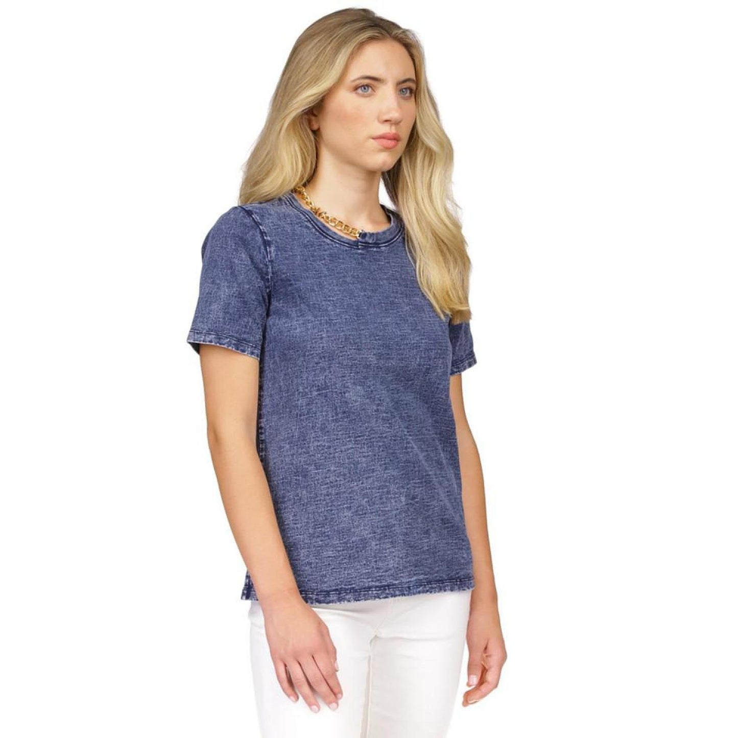 Women's Acid Wash Chain-Neck T-Shirt