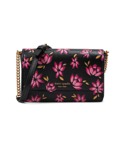 Morgan Winter Blooms Embossed Saffiano Leather Flap Chain Wallet