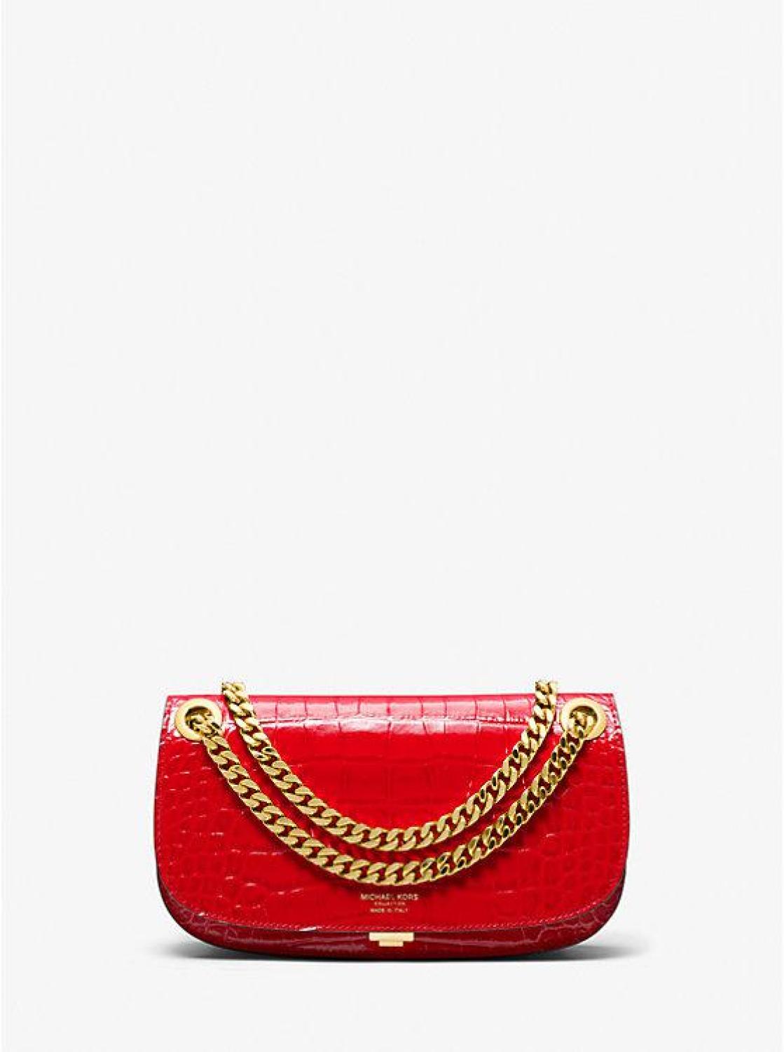 Christie Mini Crocodile Embossed Leather Envelope Bag