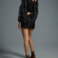 3-D Floral Shift Mini Dress In Black