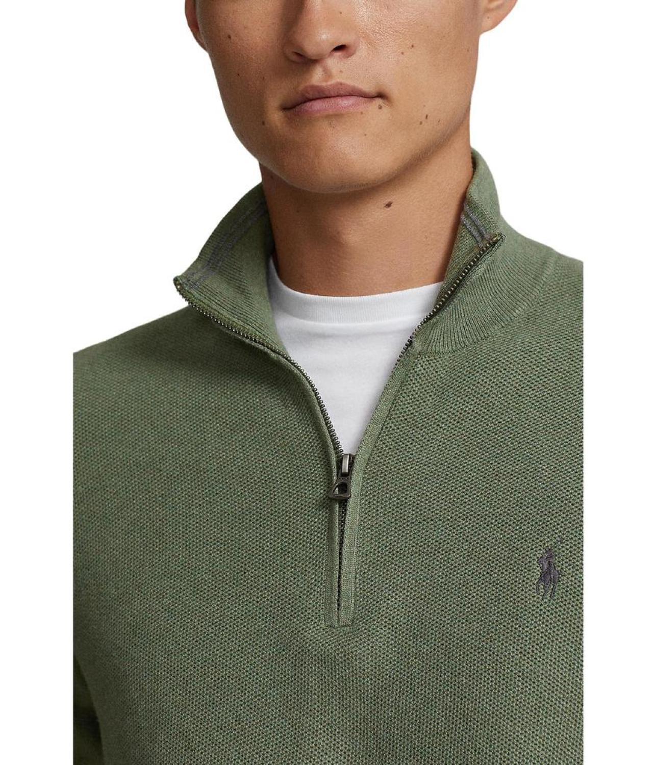 Mesh-Knit Cotton 1/4 Zip Sweater