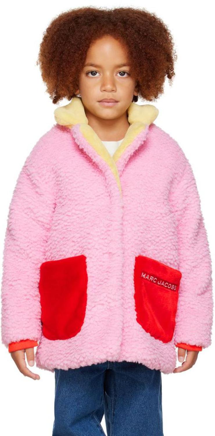 Kids Pink Embroidered Faux-Shearling Jacket