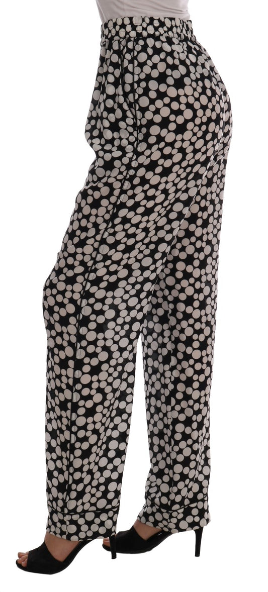 Dolce & Gabbana Elegant Polka Dot Silk High-Waist Pants