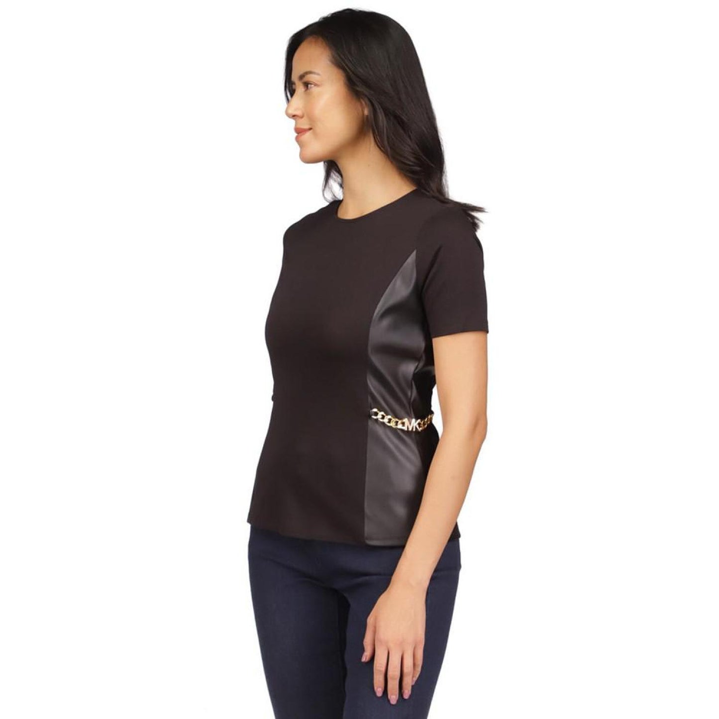 Women's Mixed-Media Chain-Embellished Top