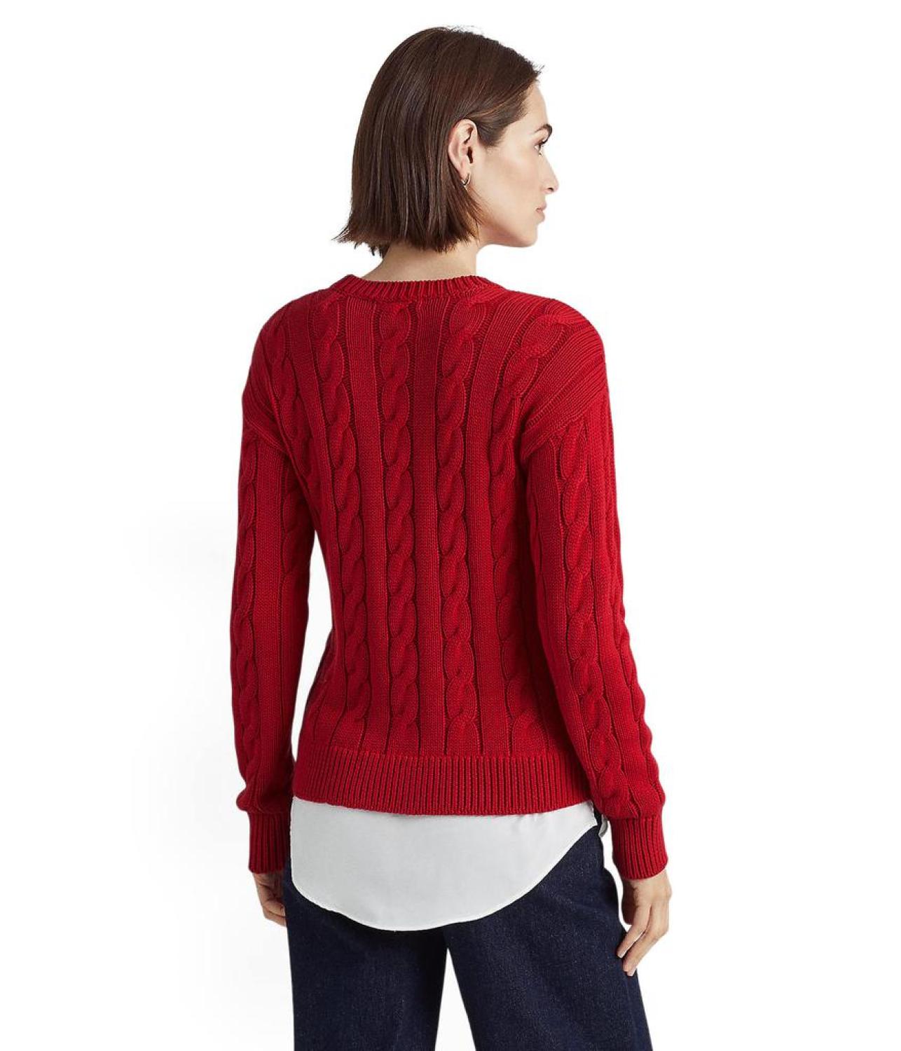 Layered Cotton-Blend Cable-Knit Sweater