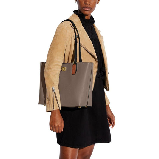 Colorblock Leather with Coated Canvas Signature Interior Willow Tote