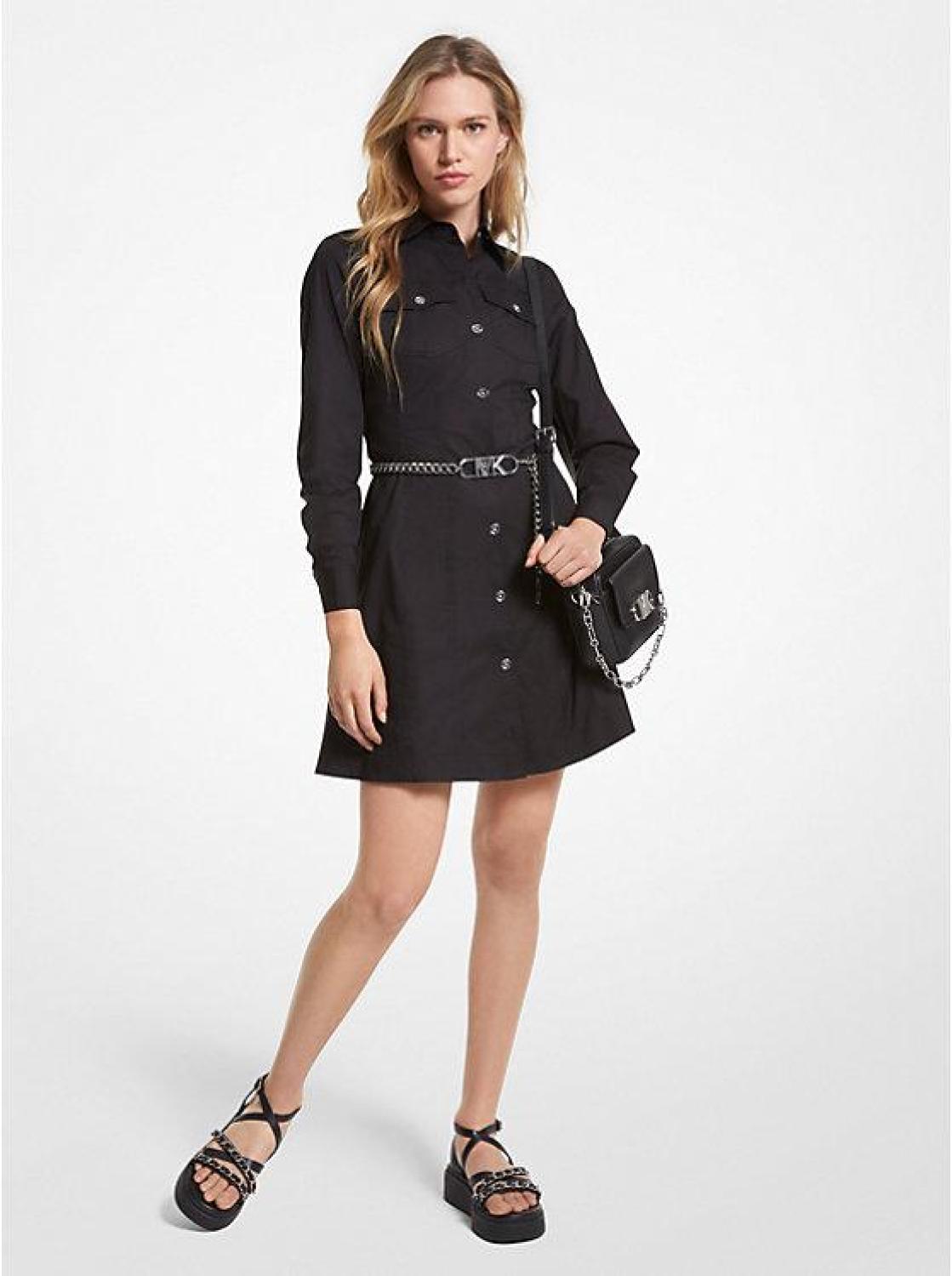 Organic Stretch Cotton Poplin Belted Shirtdress