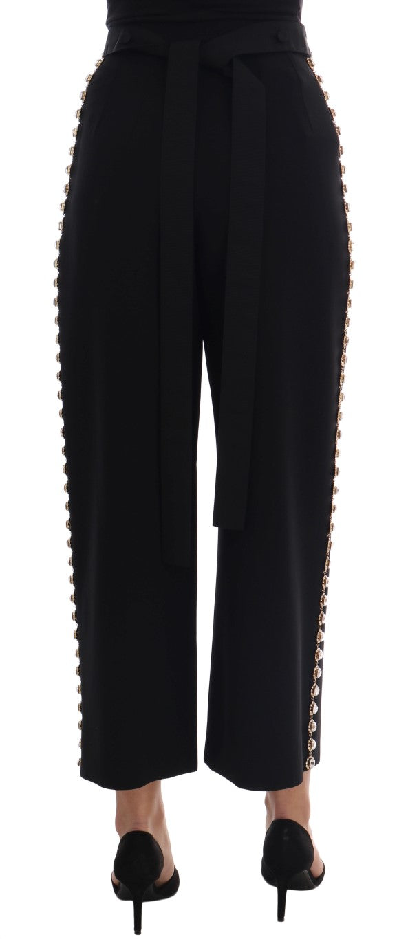 Dolce & Gabbana Black Wool Stretch Crystal Pants