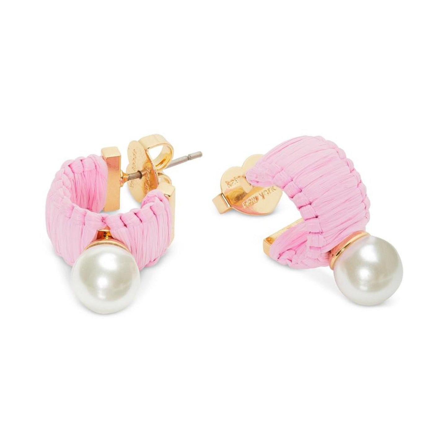 Francesca Gold-Tone Imitation Pearl & Raffia Mini Hoop Earrings