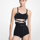 Leather-Trimmed Crepe Bra and Brief Bikini Set