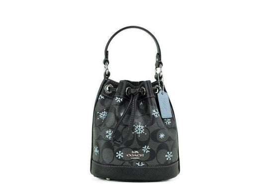 COACH Dempsey 15 Small Snowflake Print Graphite Coated Canvas Bucket Women's Bag