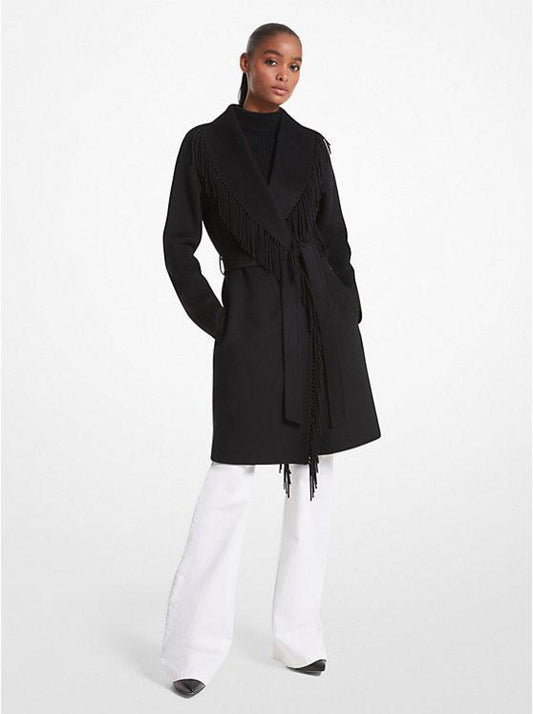 Fringe Wool Blend Belted Coat