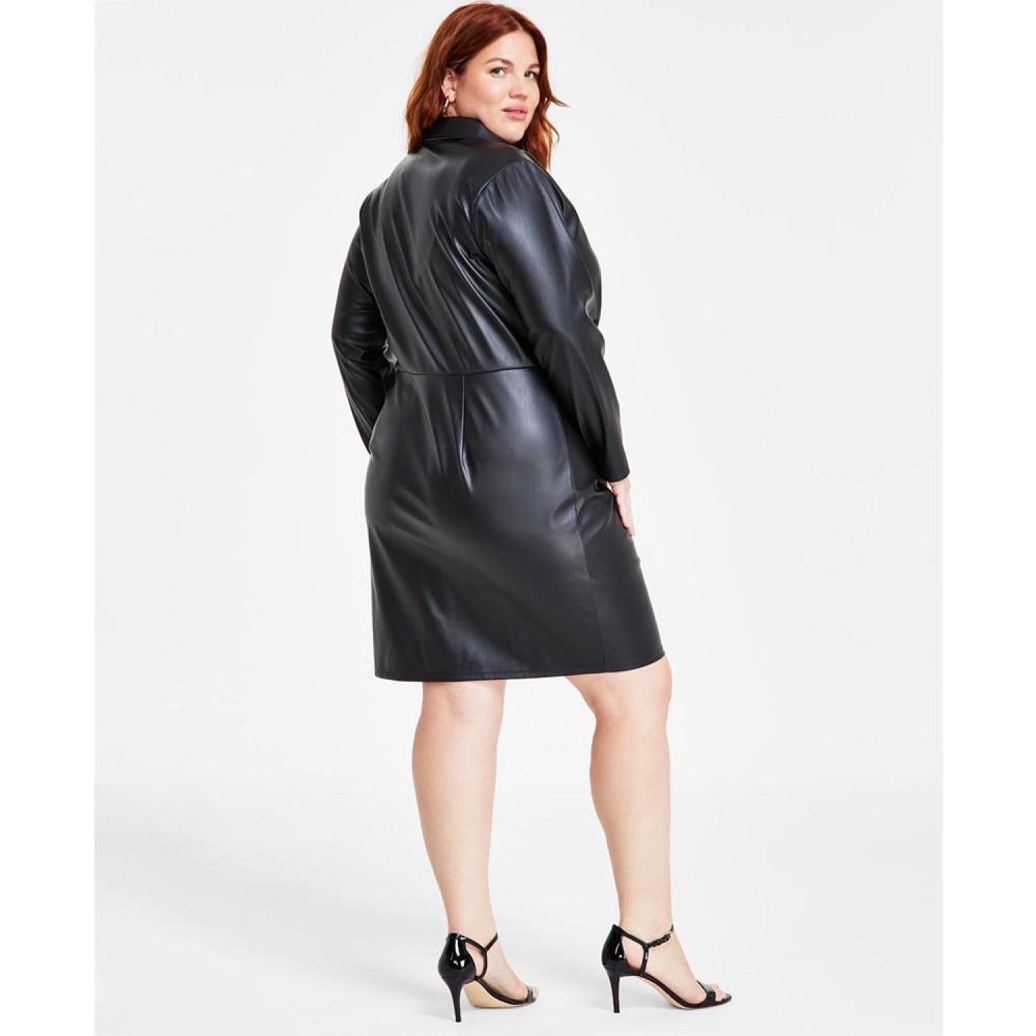 Plus Size Faux-Leather Wrap Dress Plus Size Faux-Leather Wrap Dress