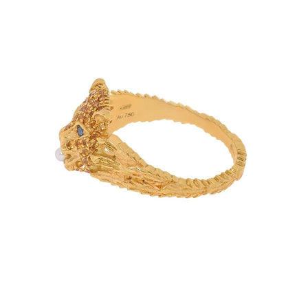 Gucci Le Marche Des Merveilles 18K Yellow Gold, Mother of Pearl 1.6mm and Yellow Citrine Statement Ring Sz. 6.25 YBC459209004013
