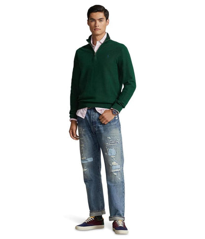 Mesh-Knit Cotton 1/4 Zip Sweater