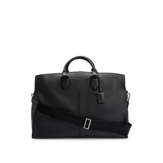Holdall in grained Italian leather with embossed logo