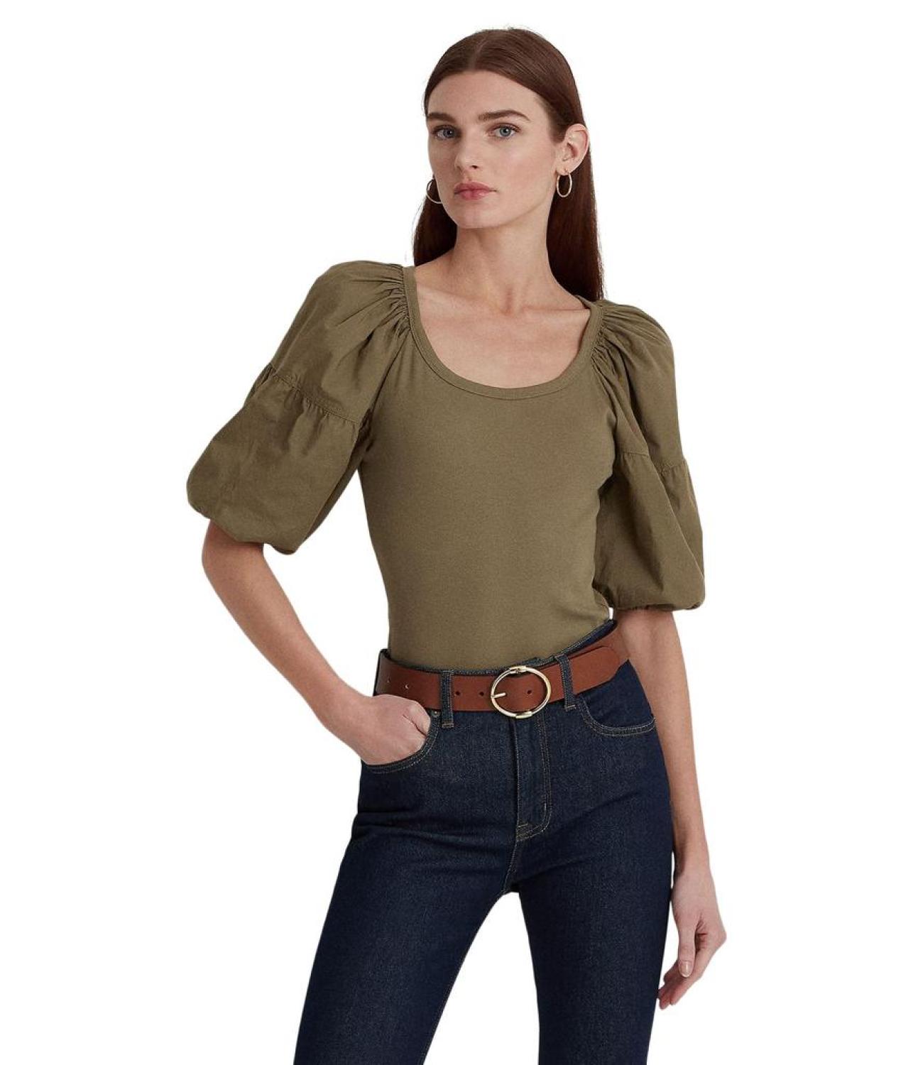 Stretch Cotton Puff-Sleeve Tee