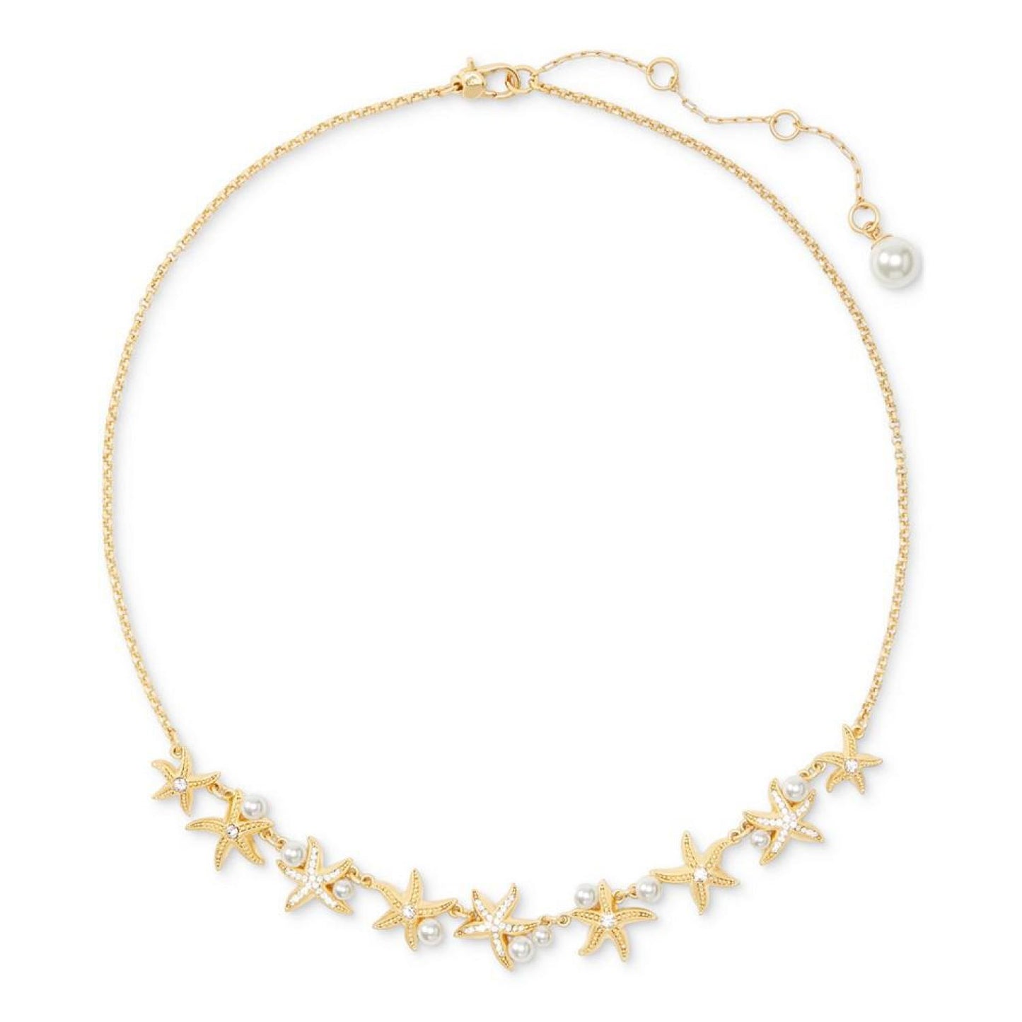 Gold-Tone Imitation Pearl & Crystal Starfish Collar Necklace, 16" + 3" extender