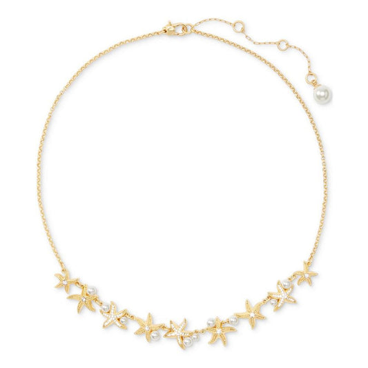 Gold-Tone Imitation Pearl & Crystal Starfish Collar Necklace, 16" + 3" extender