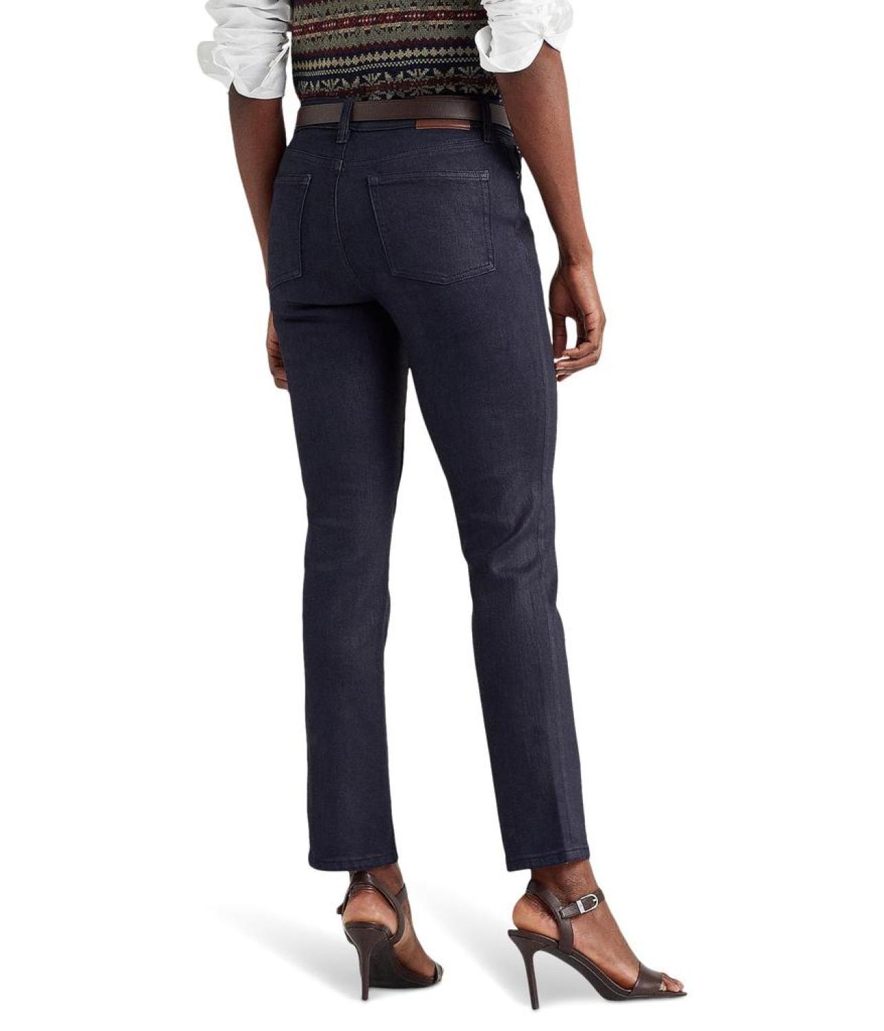 Coated Mid-Rise Straight Ankle Jeans in Lauren Navy Wash