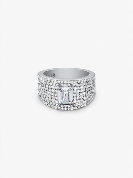 Precious Metal-Plated Sterling Silver Pavé Signet Ring