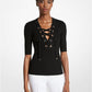 Ribbed Merino Wool Blend Lace-Up Top