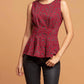 Metallic Peplum Top In Burgundymotif