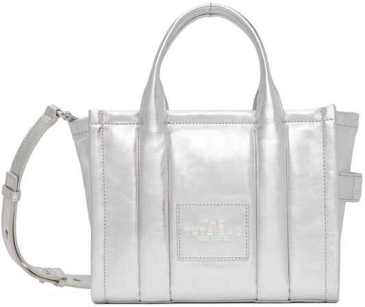 Silver Small 'The Shiny Crinkle Leather' Tote