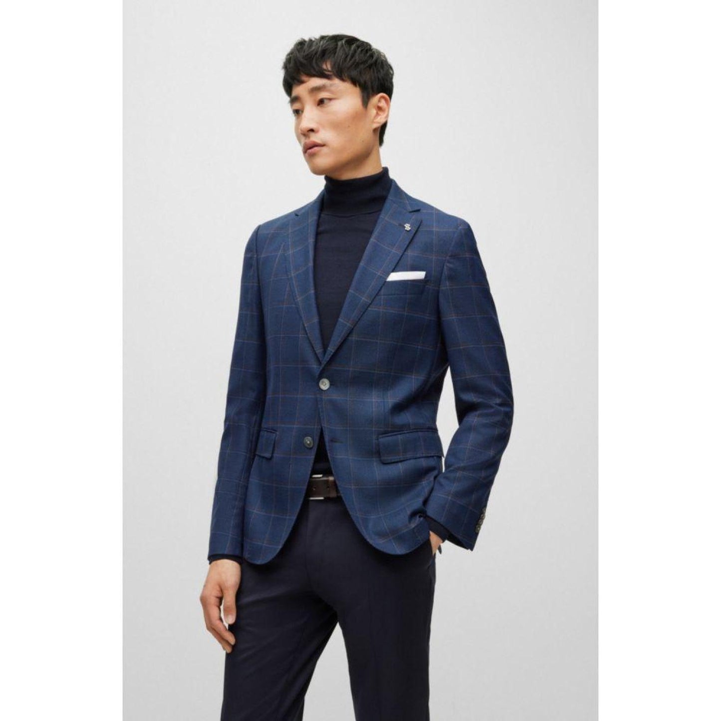 Slim-fit jacket in checked stretch virgin wool