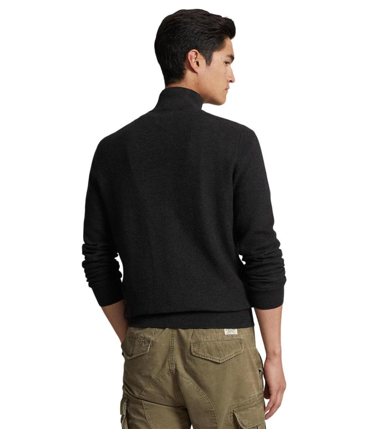 Mesh-Knit Cotton 1/4 Zip Sweater