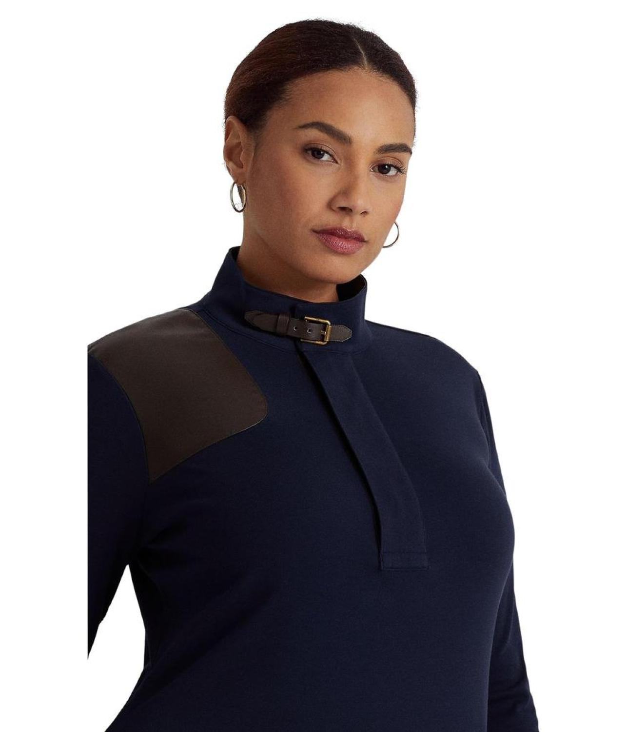 Plus Size Faux Leather-Trim Stretch-Cotton Dress