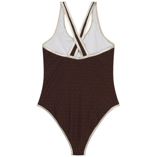 Brown Monogram-Print Sleeveless Swimsuit
