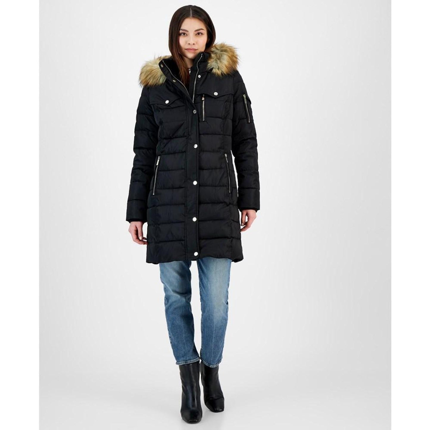 Women's Faux-Fur-Trim Hooded Puffer Coat, Created for Macy's