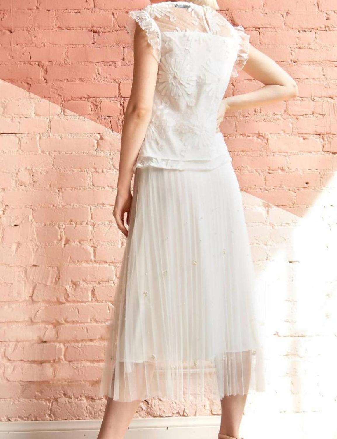 Lila Pearl Tulle Skirt In Ivory
