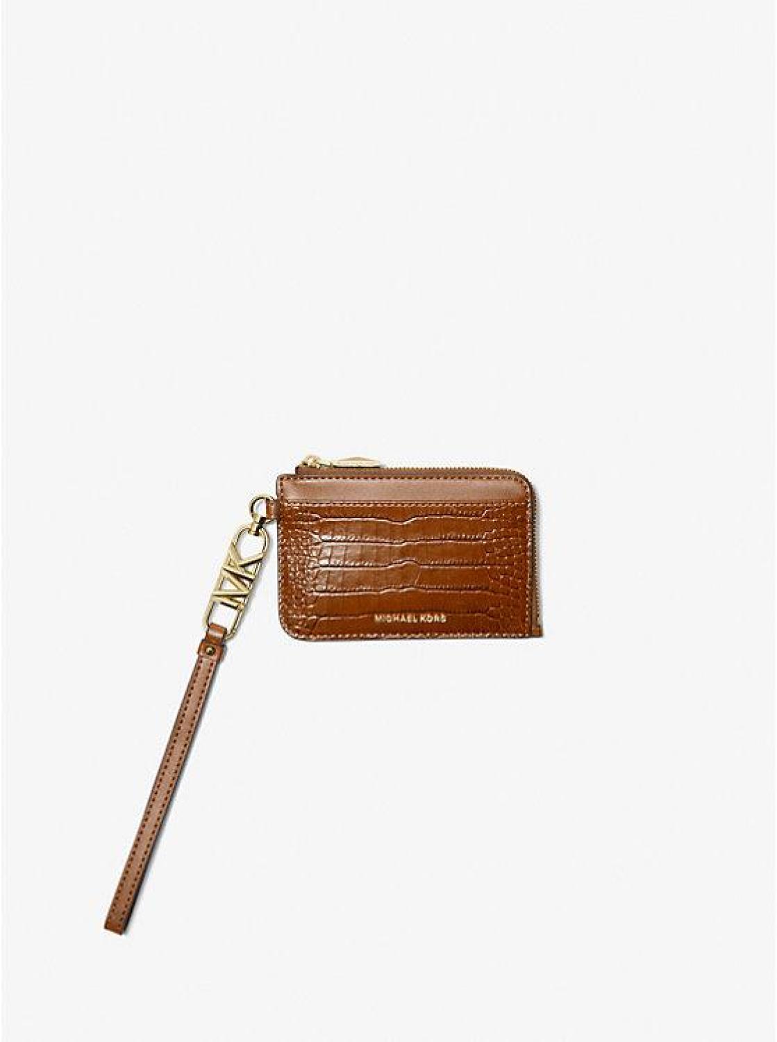 Small Crocodile Embossed Leather Zip Card Case