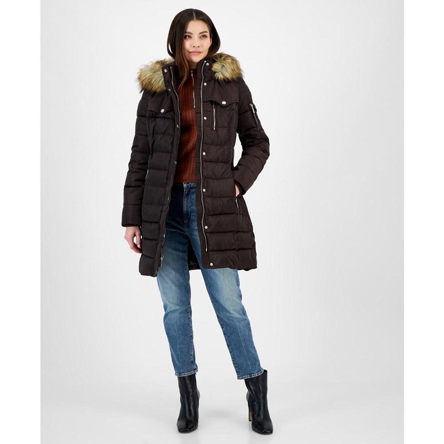 Women's Faux-Fur-Trim Hooded Puffer Coat, Created for Macy's